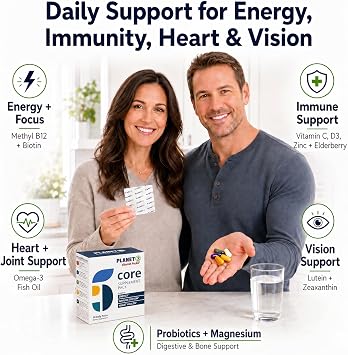 Daily Vitamin Packs for Men & Women Immune, Energy & Heart Support with Vitamin D3, Omega-3, Probiotics, Methyl B12 & Vitamin C Multivitamin with Lutein Planet 3 Vitamin Packs, 30 Packets