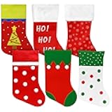 Felt Christmas Stockings Set of 6 – Soft Fabric Holiday Stockings with Assorted Designs, 16-Inch Large Size for Gifts, Candy & Décor