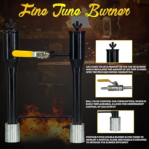 Miniatura 2 de MS - Juego de quemadores dobles (con válvula, manguera y regulador) para horno de forja de propano, cuchillo de forja, horno de fundición, horno