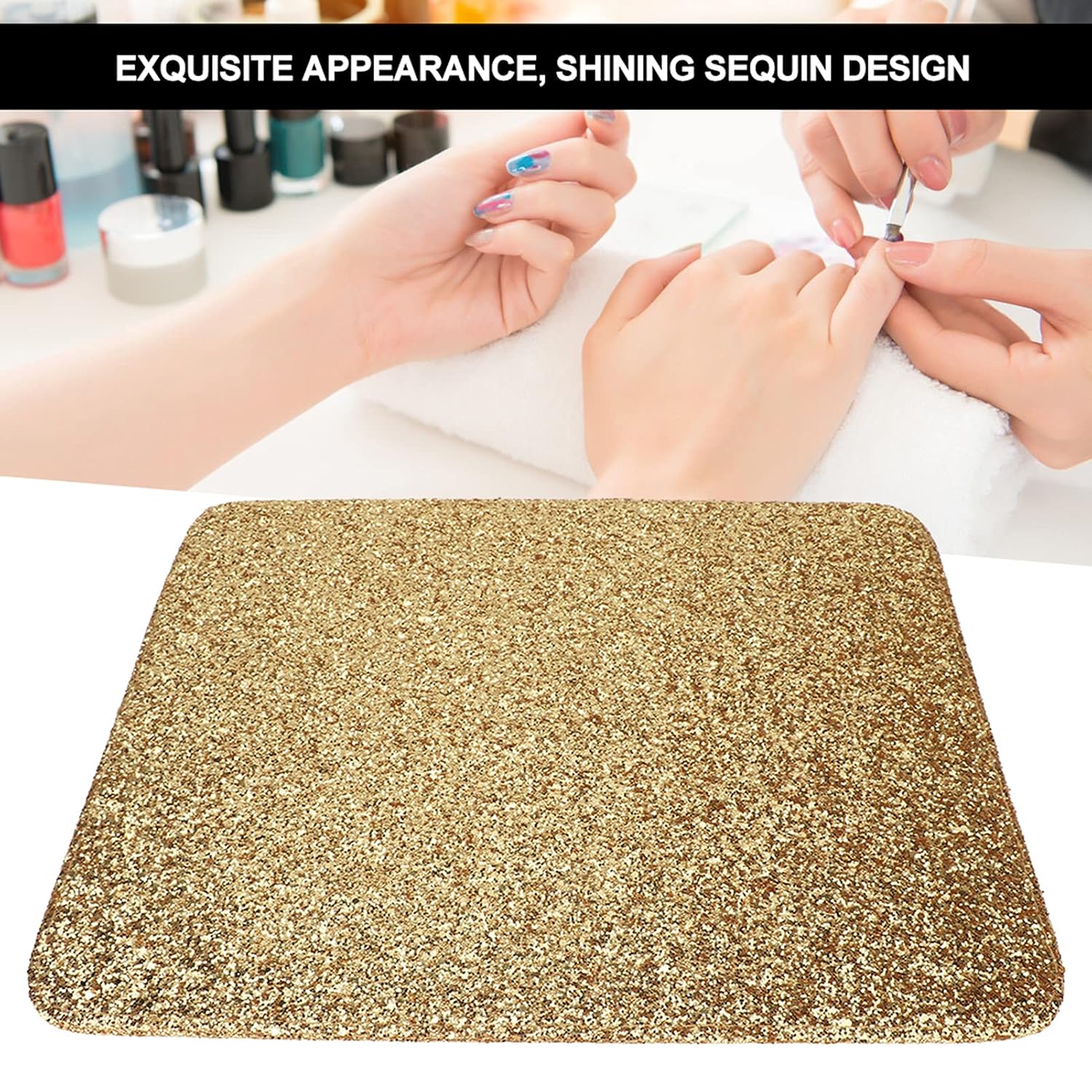 Nail Table Mat 15 X 9.5 Inch Portable Art Table Shiny Soft Hand Holder Manicure Tool (gold cushion)