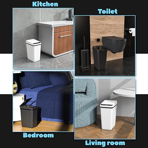 Miniatura 2 de Paquete de 2 cubos de basura de 2.5 galones con sensor de movimiento, cubo de basura delgado sin contacto con tapa, cubo de basura eléctrico de