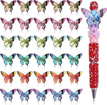 30 Pcs Acrylic Butterfly Beads, Cute Colorful Transparent Focal Beads Bulk for Beadable Pens, DIY Jewelry Making Keychains Necklace Bracelet Charms Supplies