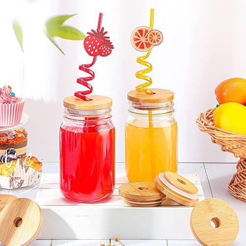 Miniatura 8 de Tapas de tarro de bambú con agujero para pajita, tapas reutilizables para tarros de bambú a prueba de fugas, tarros de almacenamiento para beber,