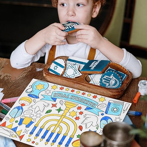 Miniatura 6 de Juego de 30 manteles individuales de crayón de Hanukkah para niños, tapete de papel de Papá Noel, feliz Navidad, actividades para colorear, árbol de