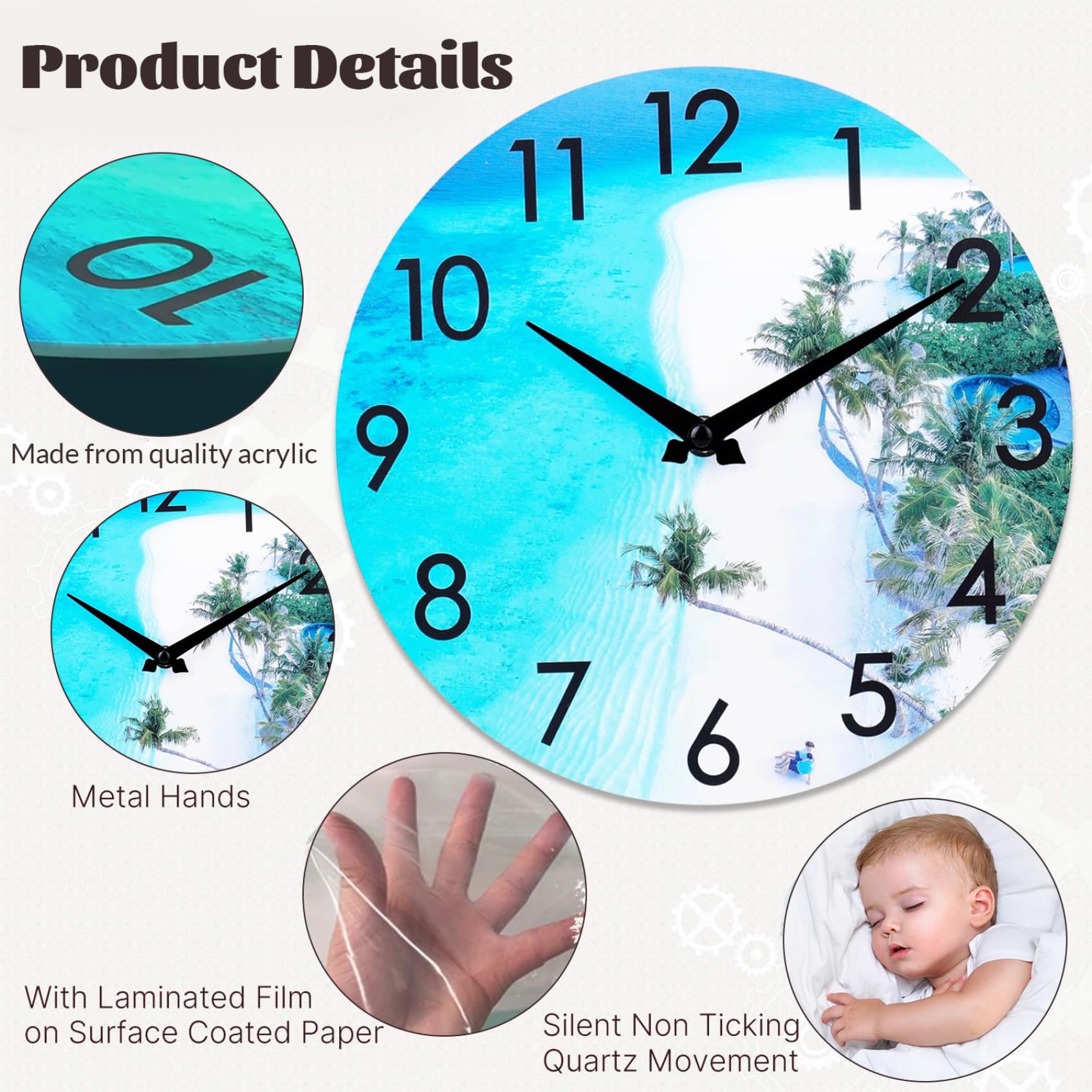 Horloge d'extérieur 12'' en acrylique étanche, horloge murale d'extérieur, thème côtier de plage, horloge de piscine extérieure pour usage intérieur et extérieur, horloge murale extérieure Horloges d