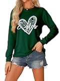 Football Sweatshirt Women Game Day Sweatshirts Football Team Fans Pullover Shirt Crewneck Heart Graphic Long Sleeve