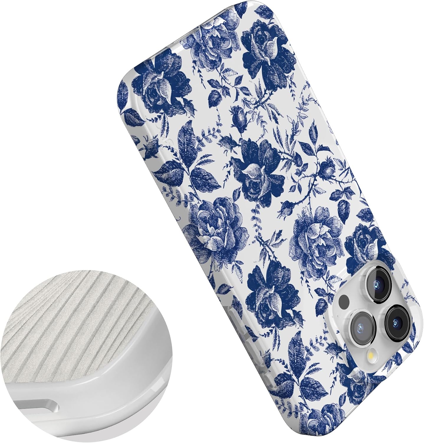 Casely iPhone 15 Pro Max Case | Rose to Fame | Blue & White Floral | Compatible with MagSafe | Classic Ultra Slim Design