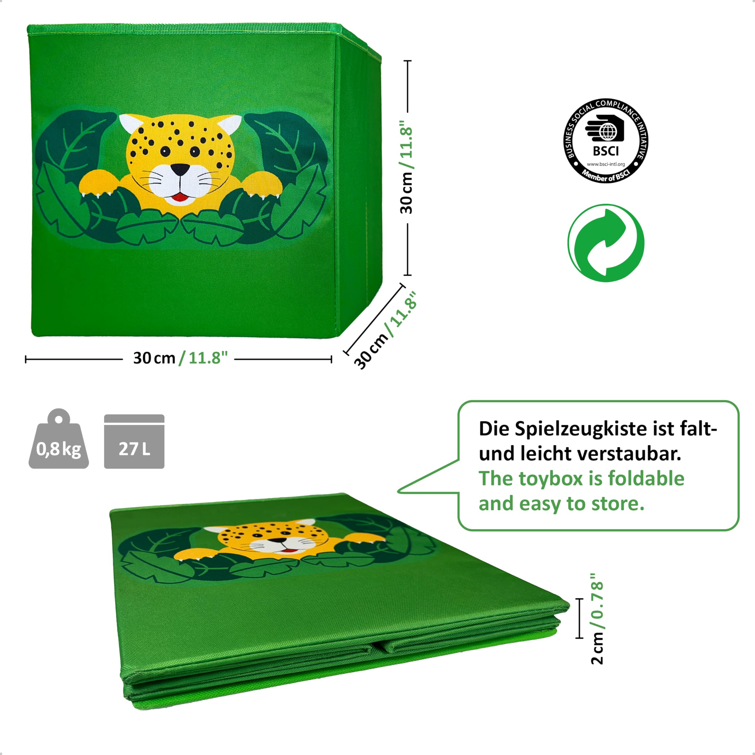 Scatola giocattolo Dschungel, 27 l (4 pezzi) per giocattoli, scatola per bambini, contenitore per animali di peluche, cestino per giocattoli