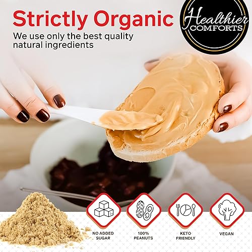 Miniatura 4 de Healthier Comforts Mantequilla de maní orgánica en polvo (100% cacahuetes)  Certificado orgánico, sin OMG, sin gluten, vegano, kosher, apto para