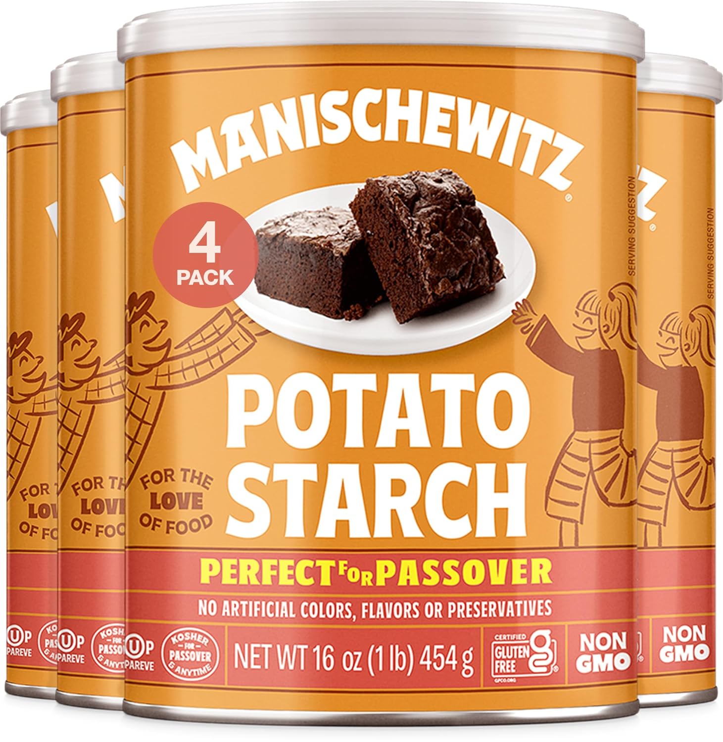 Manischewitz Bulk Potato Starch, 16oz (4 Pack = 4 Pounds) | Resealable Container | Gluten Free | Non GMO | Certified Kosher (Including Passover)