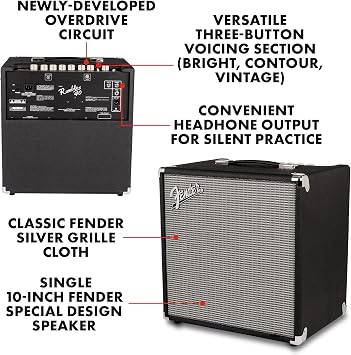 Fender Rumble 40 V3 Bass Amp for Bass Guitar, 40 Watts, Speaker, with Overdrive Circuit and Mid-Scoop Contour Switch | Overdrive Circuit and Mid-Scoop Contour Switch