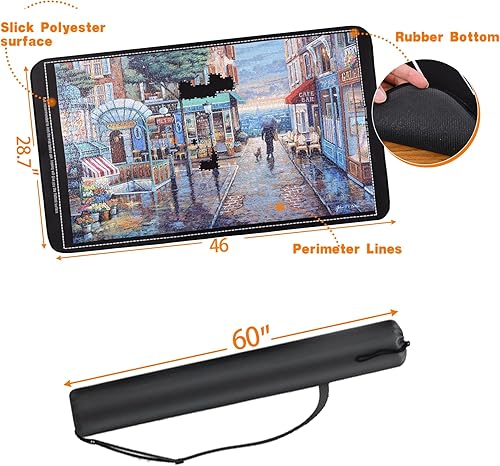 Miniatura 5 de Alfombrilla enrollable para rompecabezas, 46 x 30 pulgadas, almohadilla de goma negra de hasta 2000 piezas, rompecabezas grande mate rollo a 2000