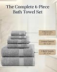 Grey Bath Towels for Bathroom Set - 100% Cotton 6 PC Towels Set, Highly Absorbent Bathroom Towel Set, 2 Gray Bath Towels, 2 Hand Grey Towels, 2 Wash Cloths for Your Body and face-Grey Bath Towels Set