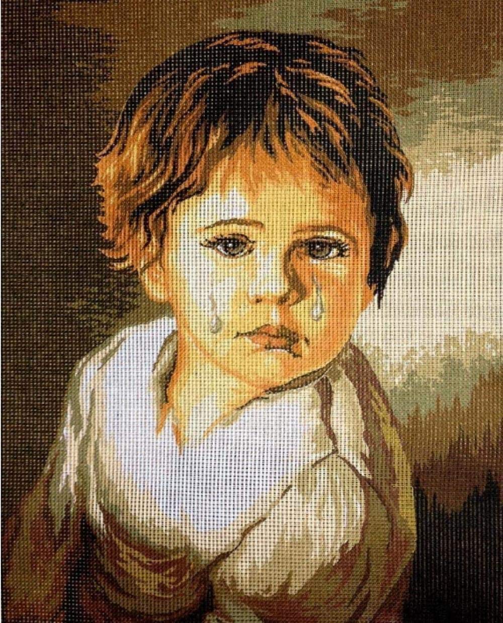 Kit broderie demi-point garçon triste 23x30cm avec fils coton multicouche HD 5D