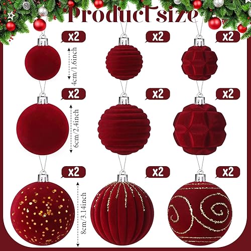 Miniatura 29 de Suzile 18 adornos de terciopelo para árbol de Navidad, bolas de Navidad, bolas de Navidad, adornos colgantes de vacaciones para árbol de Navidad