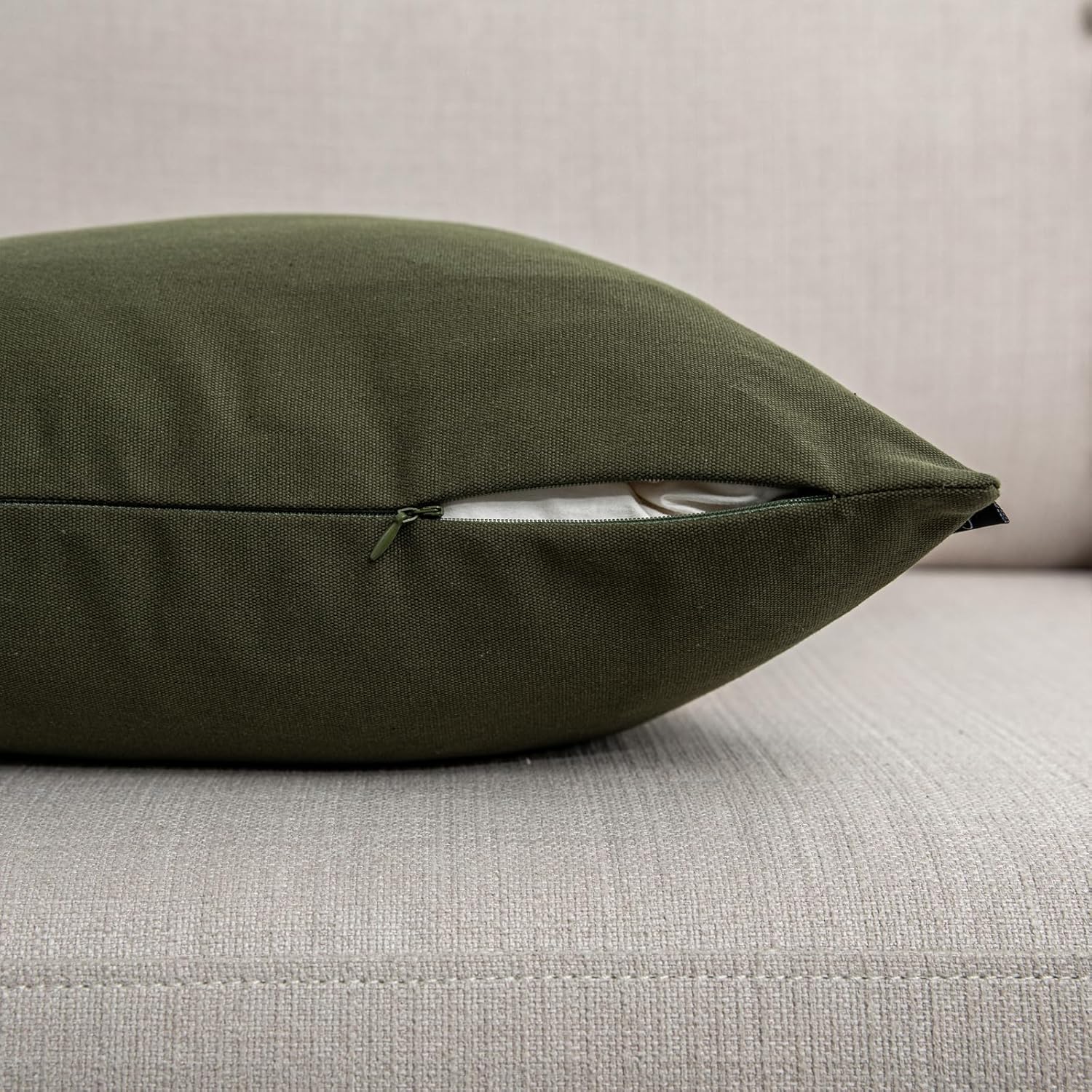 Pack of 2 Decorative Boho Throw Pillow Covers 18x18 Inch Olive Green Pillowcases Faux Leather and Cotton Patchwork Pillow Cover Modern Farmhouse Home Decor for Spring Sofa Living Room Couch Bed - Image 4