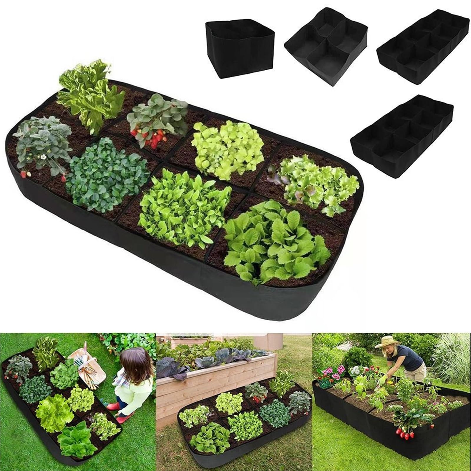 4 Uds. Bolsa for Plantar en jardín, Bolsa de Cultivo Fieltro multigira, Maceta Rectangular for vivero, contenedor for Vegetales, Tomates y Patatas para Flores, Verduras, Frutas(60x60x30cm)