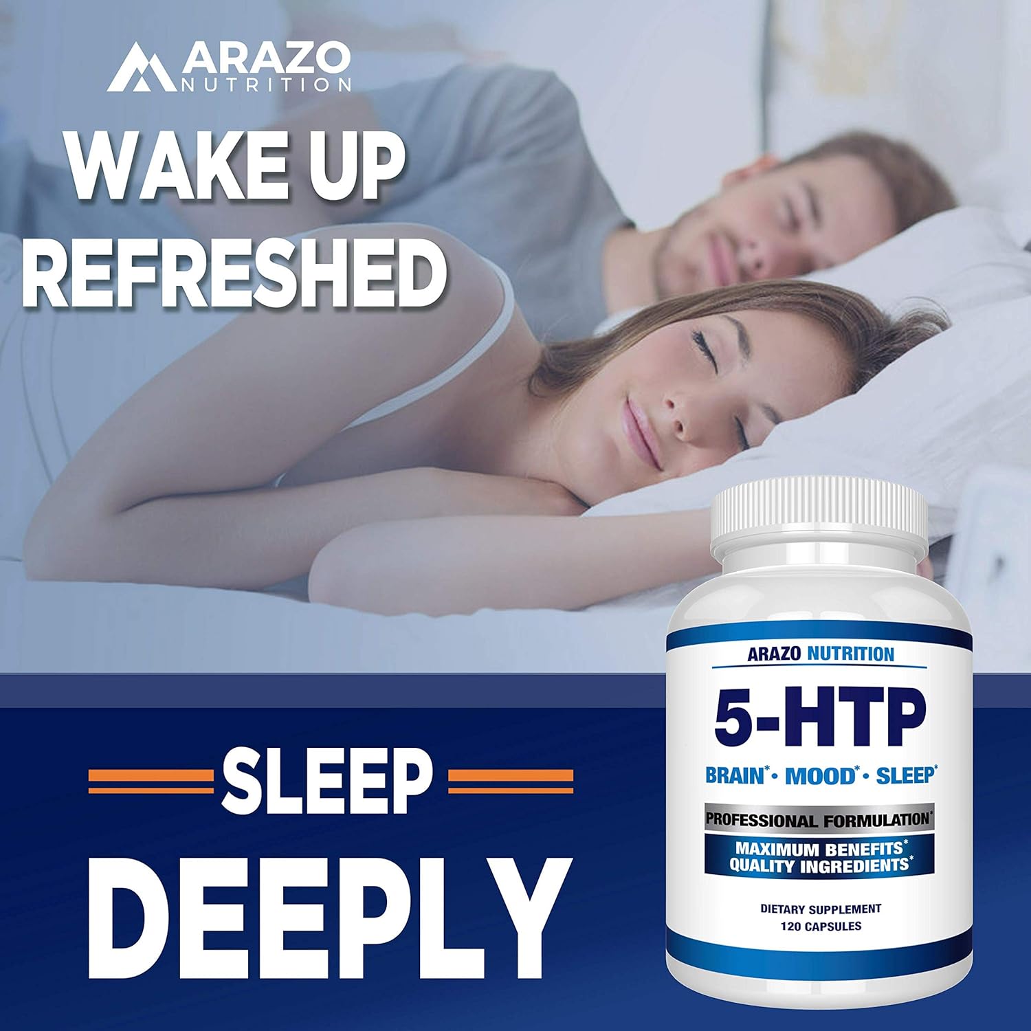 5-HTP 200mg Plus Calcium for Mood, Sleep, Anxiety – Supports Calm and Relaxed Mood – 99% High Purity – 120 Capsules – Arazo Nutrition : Health & Household