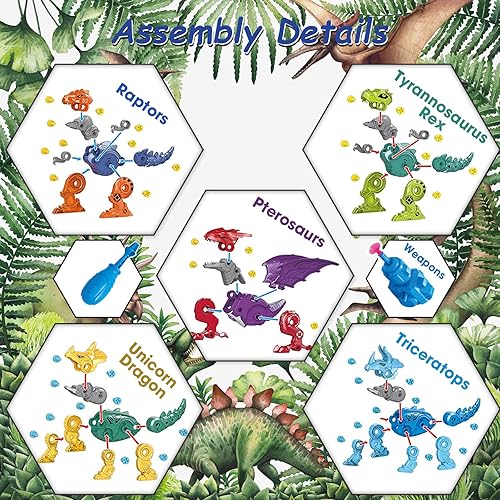 Miniatura 3 de Juguetes de dinosaurio para niños de 3-55-7, juguetes educativos transformadores de dinosaurio 5 en 1, juguetes de construcción STEM para niños de