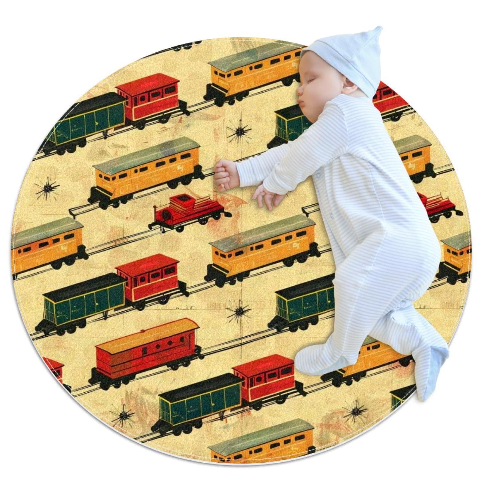 Tapis de salle de bain pour enfant avec motif de train sur la route