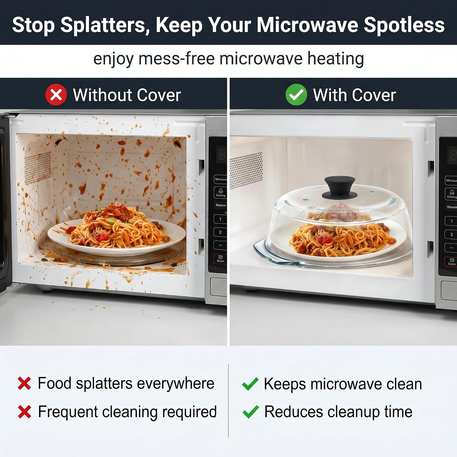 Glass Microwave Splatter Cover for Food,Plate Guard Lid with Ceramic Screw,Plate Splatter Guard Lid with Vent Holes & Easy-Grip Handle，BPA Free, Dishwasher Safe（10in ）