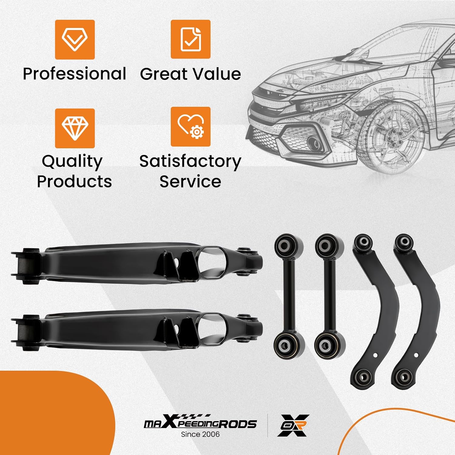 maXpeedingrods 6Pc Rear Control Arm Kit for Jeep Compass Patriot 2007-2017 Dodge Caliber 2007-2012, 2 Upper Lateral Arms, 2 Lower Control Arms, 2 Lower Lateral Arms