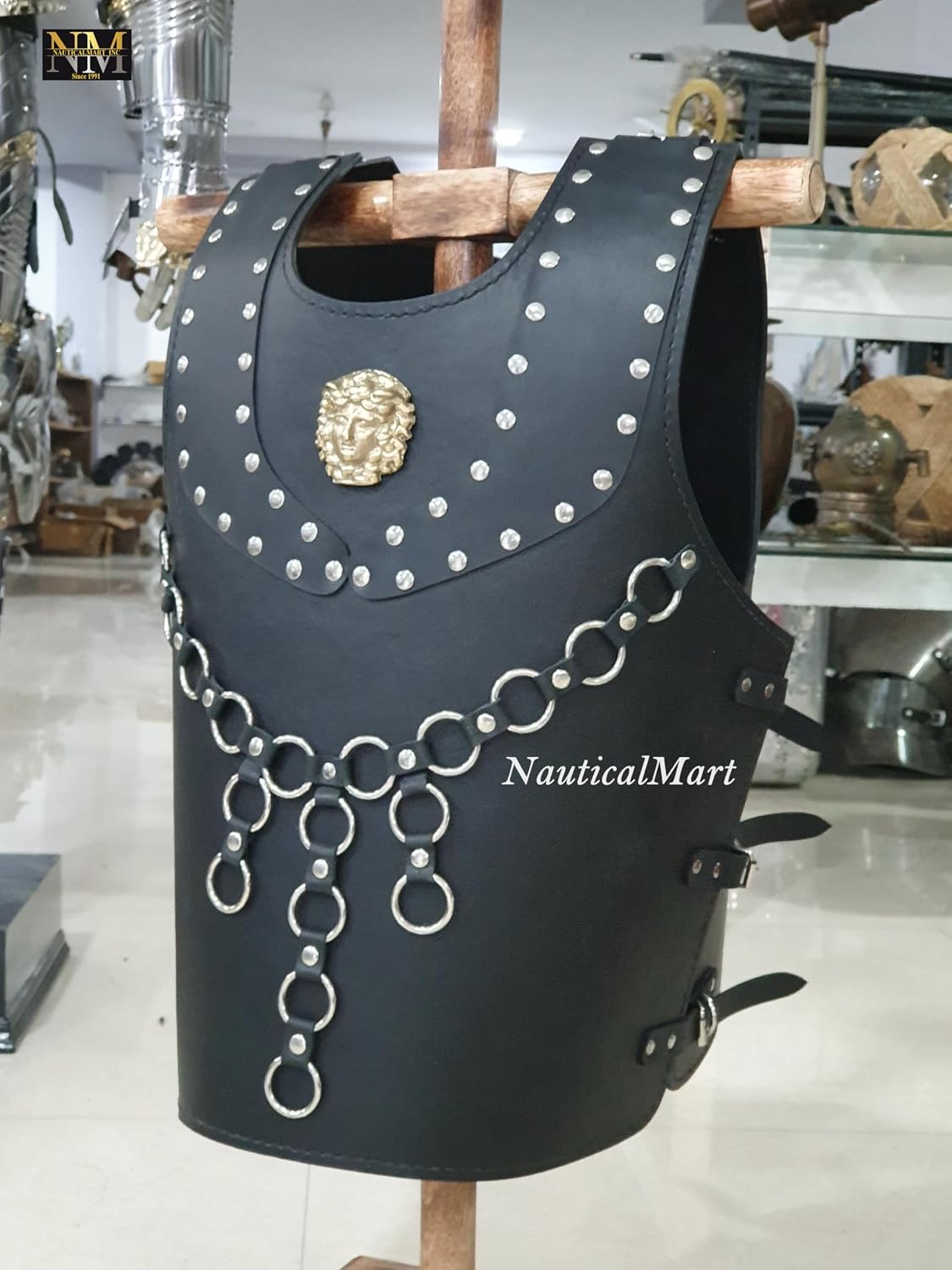 NauticalMart Greek Leather Breastplate - Brass Studded Armor Costume