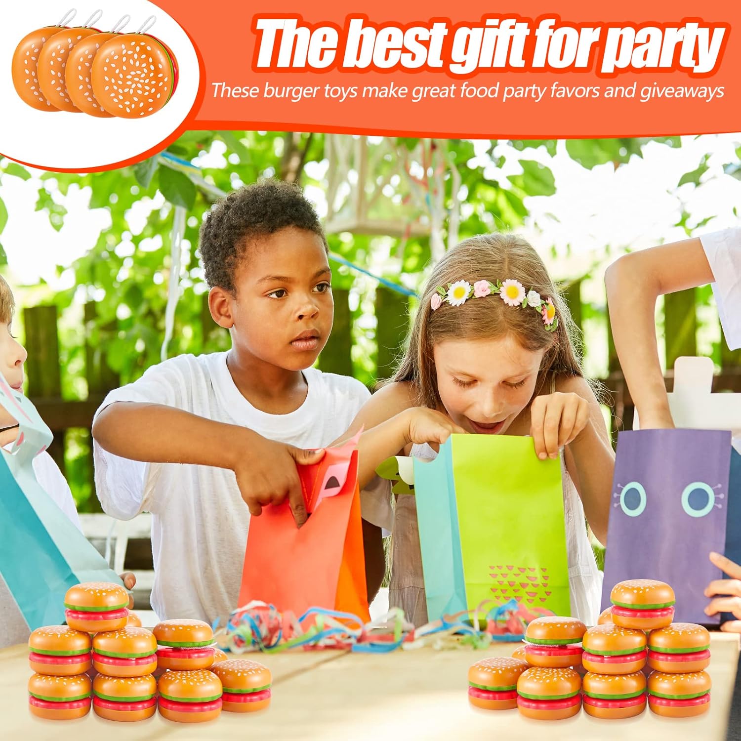 Leitee 150 Pieces Hamburger Yo Yo Toys Plastic Burger Party Favors for Boys Girls Adults Birthday Party Favors Classroom Prizes Holiday Goodie Bag Fillers