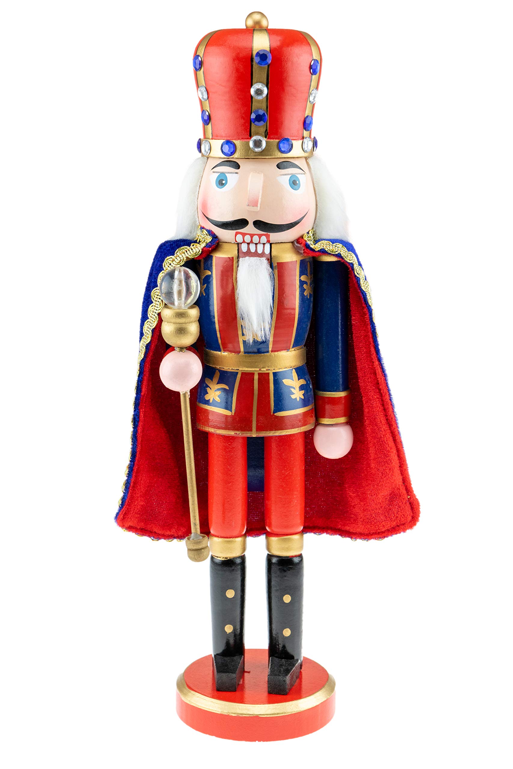 Clever CreationsBlue King 14 Inch Traditional Wooden Nutcracker, Festive Christmas Décor for Shelves and Tables