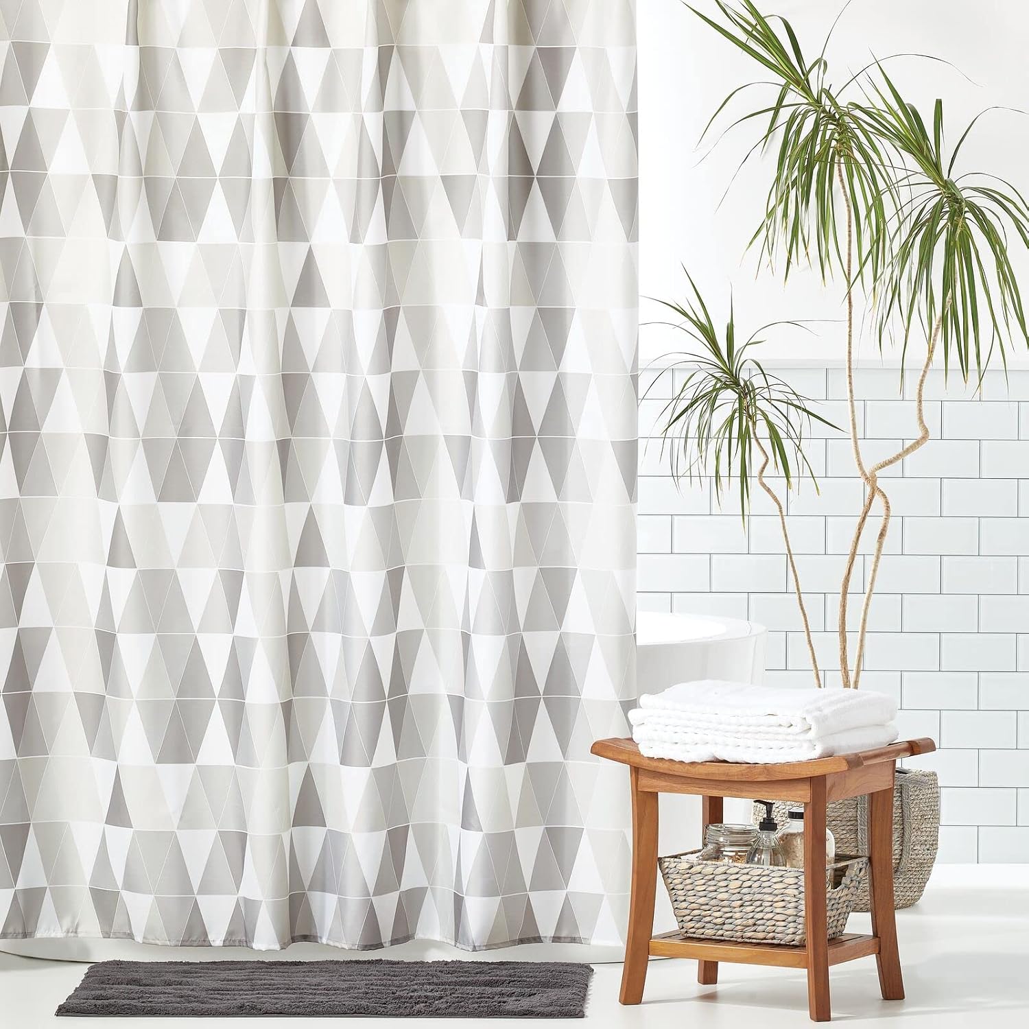 mDesign Polyester Fabric Triangle Shower Curtain Bathroom Shower and Bathtub, Water-Resistant for Master, Kid's, Guest Bathroom - 72 Inches x 84 Inches - Gray