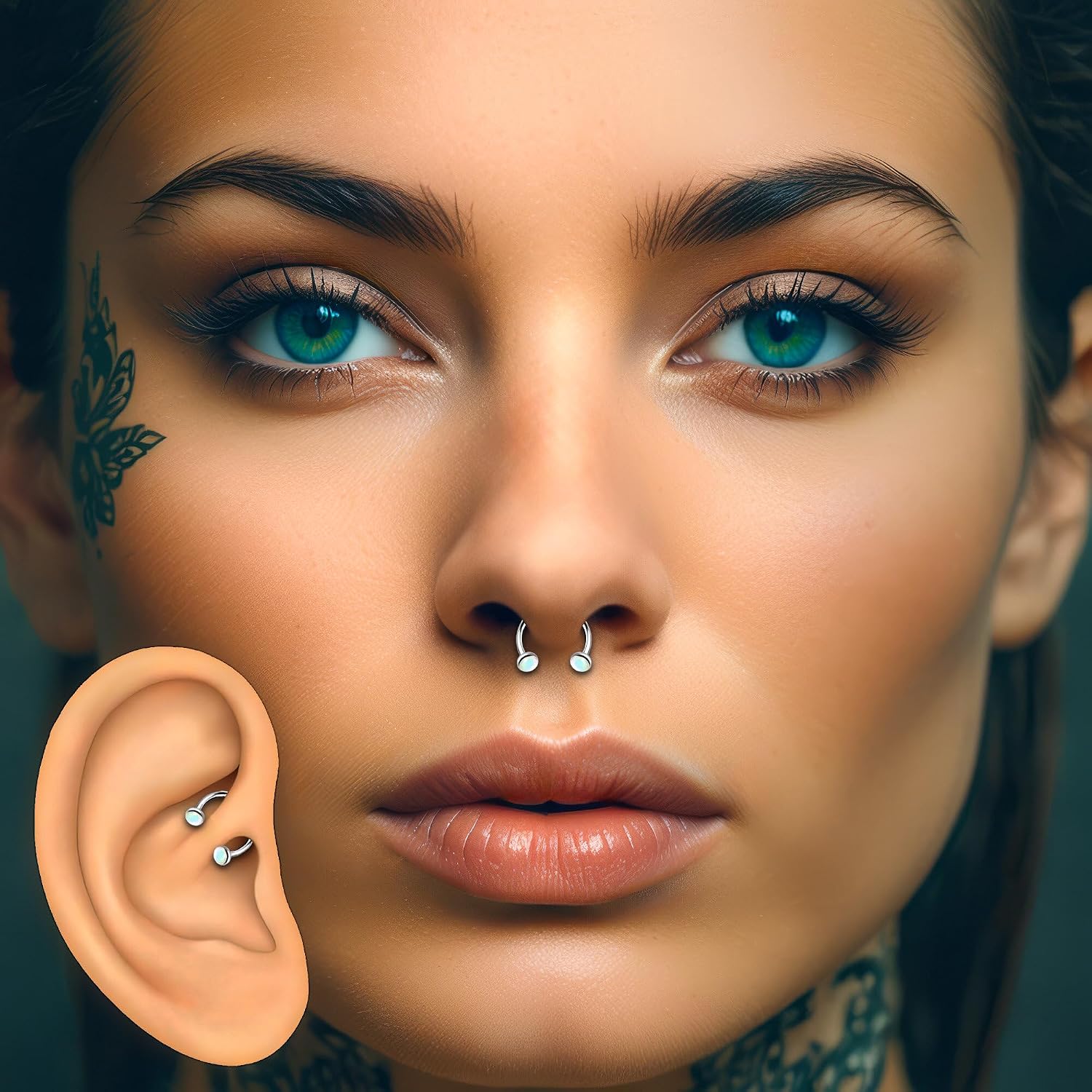 Titanium Horseshoe Ring with Glowing Gemstones, Cartilage Earring Ear Piercing Horseshoe Jewelry Circular Barbell Earring Daith Hoop