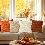 Benjia Fall 18x18 Throw Pillow Covers Set of 2, Autumn Rust Pumpkin Throw Pillow Cases Soft Plush Faux Fur Wool 45 x 45 cm Autumn Cushion Case for Indoor Home Bedroom Couch Sofa Decor (Cream White)
