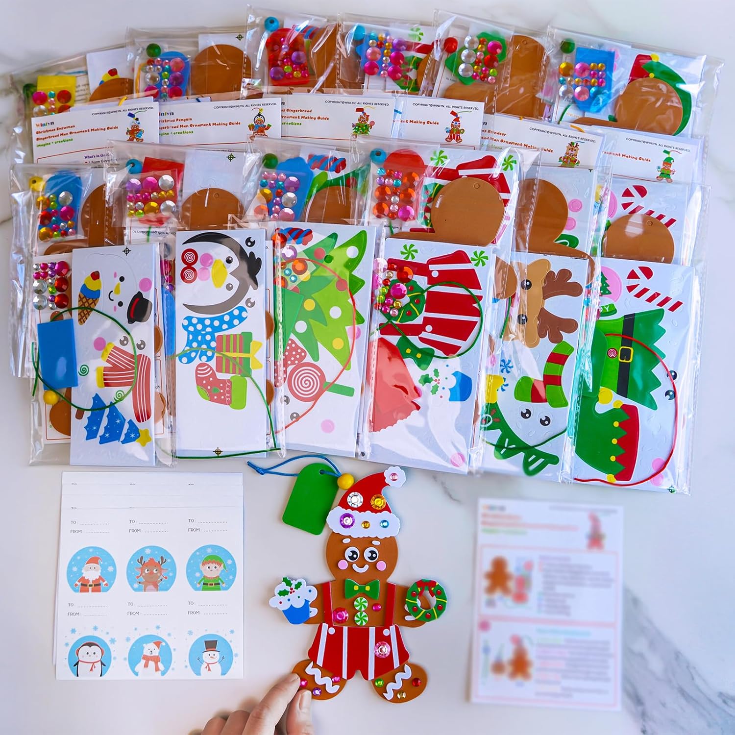 Winlyn 24 Sets Christmas Craft Kits Winter Crafts DIY Holiday Gingerbread Man Ornaments Tree Decorations Art Sets Stocking Foam Stickers Arts and Crafts for Kids Home Classroom Activities Party Favors