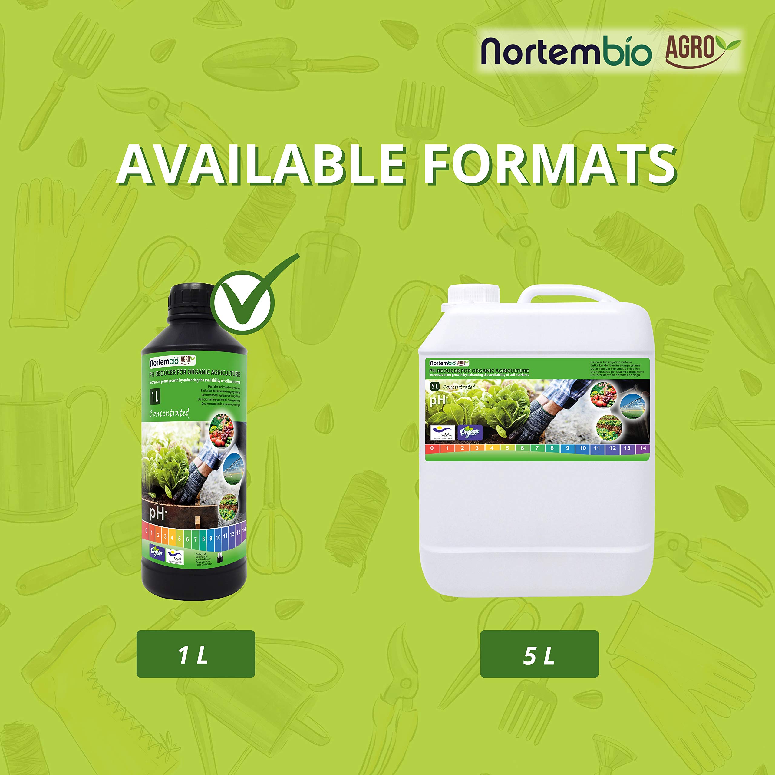 Nortembio Agro Reductor de pH Ecológico 1 L Corrector Natural para Plantas y Cultivos, Desincrustante de Riego, Mejora el Sabor, Aroma y Crecimiento - Uso Universal