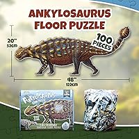 Vista 4 de Ankylosaurus - Rompecabezas de dinosaurio Rompecabezas de piso de doble cara de 100 piezas con esqueleto que brilla en la oscuridad en el otro