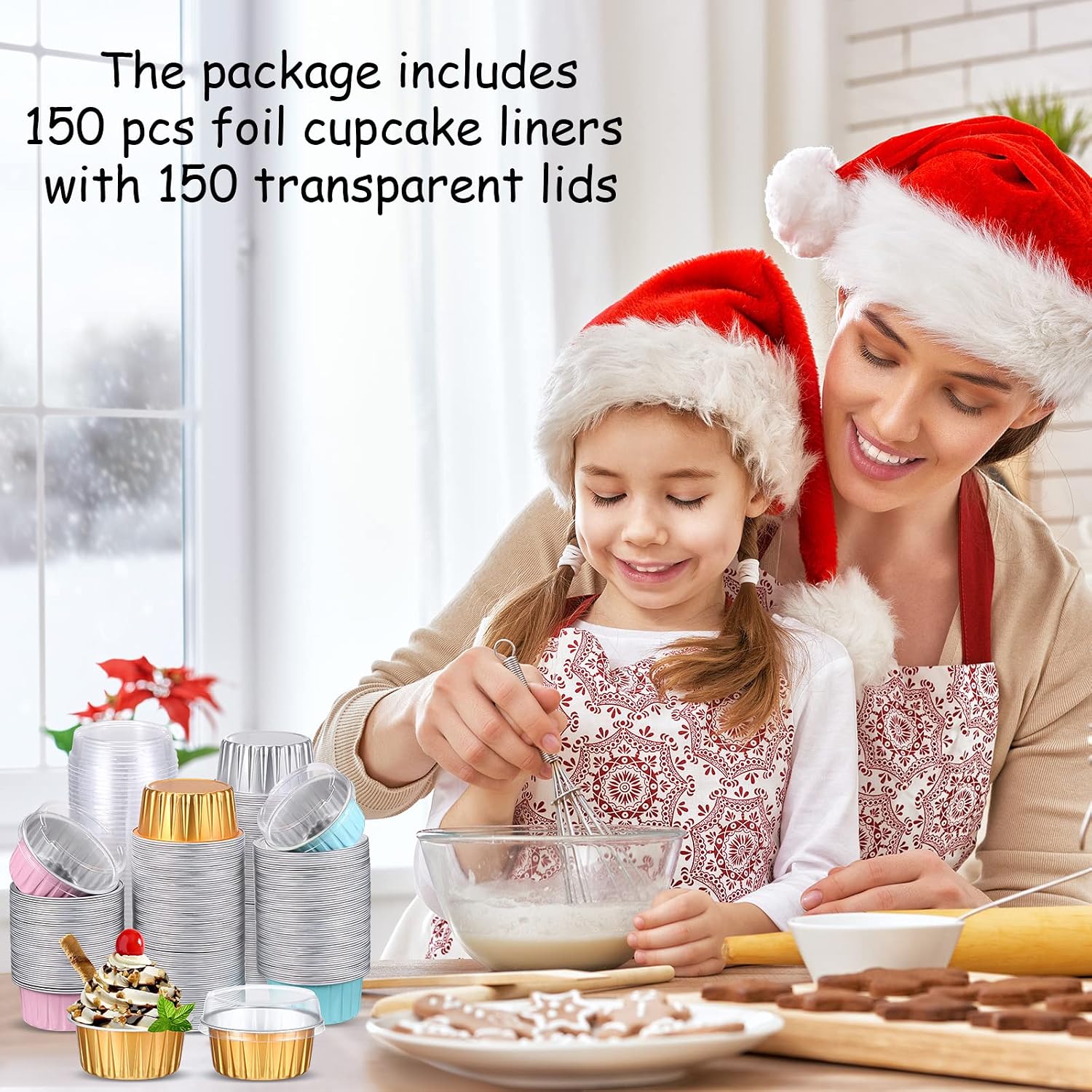 150 Pcs Aluminum Foil Baking Cups with Lids 5 oz Disposable Ramekins, Pink