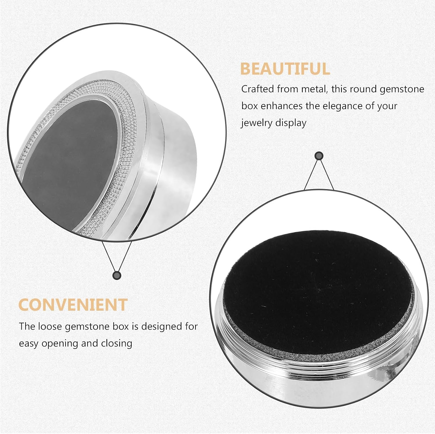 Silver Small round Jewelry Display Box with Lid and Sponge, Gemstone Storage Case for Gems and Charms, Compact Trinket Holder for Collectibles and Jewelry Organization image 3