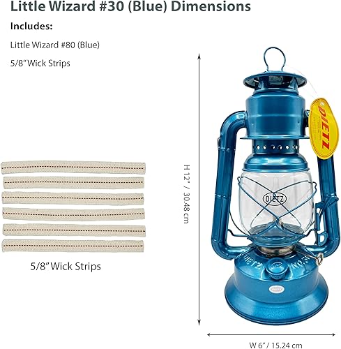 Miniatura 2 de Light of Mine - Dietz #30 Little Wizard - Linterna de aceite azul con tiras de mecha de repuesto de 100% algodón, 58 pulgadas con puntada roja