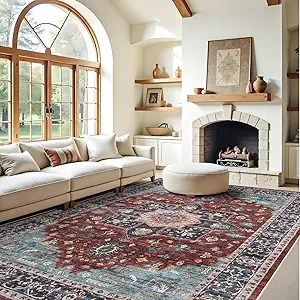 RUUGME Washable 9X12 Area Rugs - Large Boho Rugs for Living Room Stain Resistant Carpet Vintage Tribal Rugs for Bedroom Kitchen Bathroom with Non Slip Backing Home Decor Floor Decoration Mat 9x12 Red