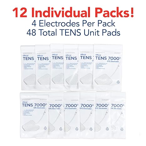 TENS 7000 Official TENS Unit Electrode Pads, 48 Pack, Premium Quality OTC Replacement Pads, 2 X 2, Compatible with Most Stim Machines Value Pack Replacement
