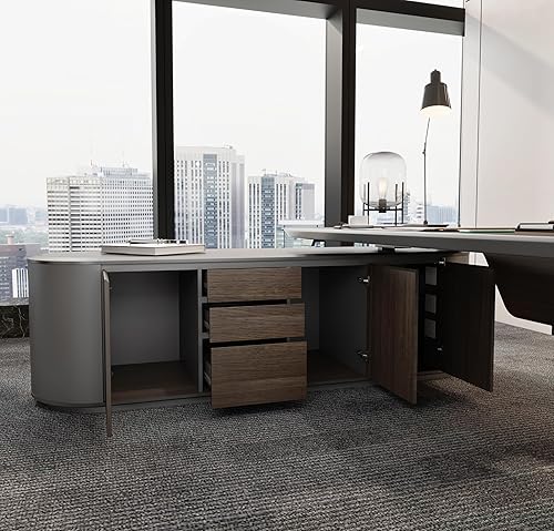 Miniatura 9 de SAINTCY Escritorio ejecutivo grande de oficina con archivador, escritorio ejecutivo en forma de L de 94.5 pulgadas, escritorio ejecutivo ajustable