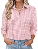 Womens Long Sleeve Button Down Shirts Casual Loose Fit Cotton Collared Blouses