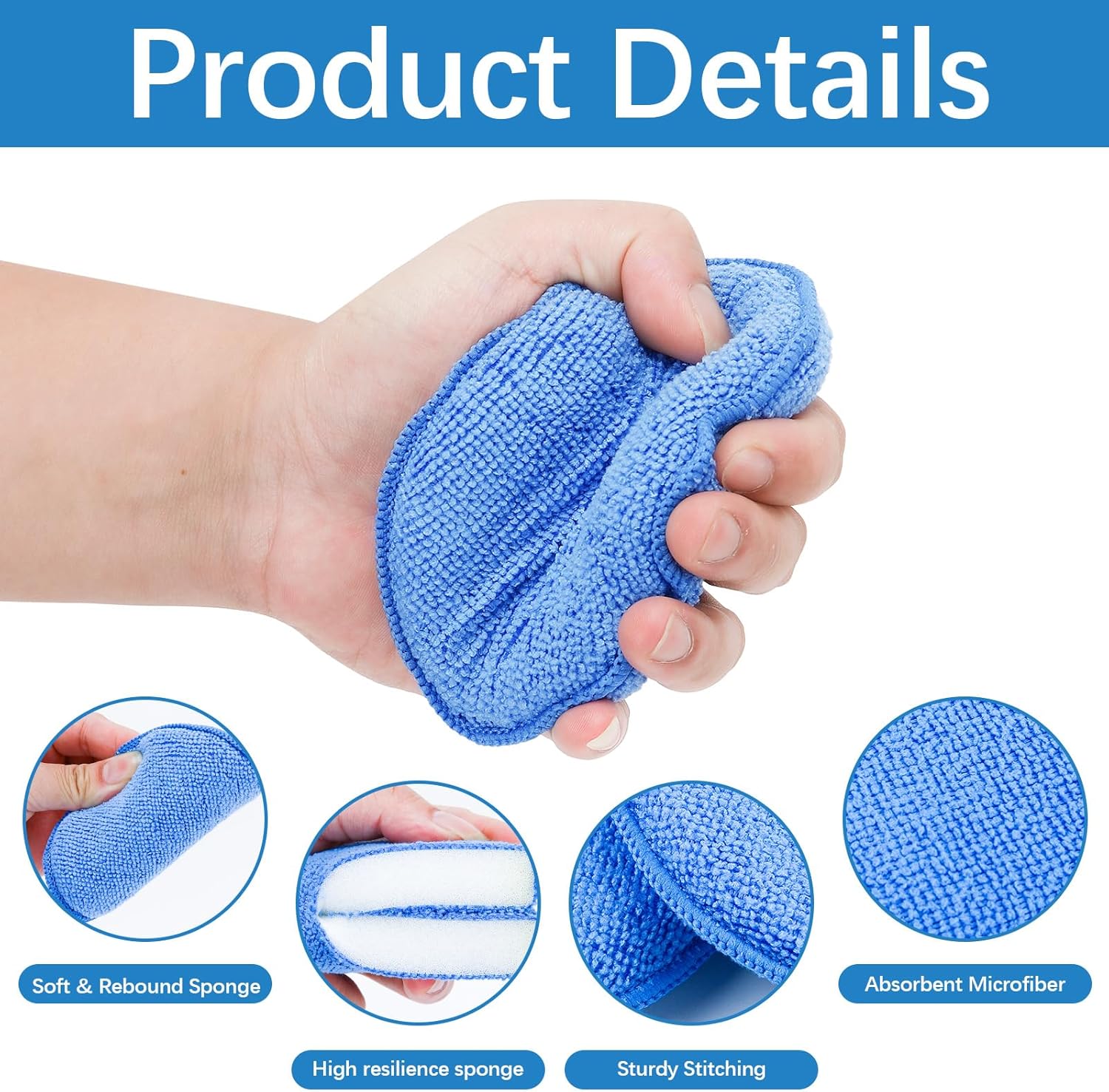 18 Pack Car Wax Applicator Pad 5 Inch, Foam Microfiber Applicator Pad for Car Buffing, Detail Polishing, Tire Shine Applicator, Cleaning and Fine Polishing