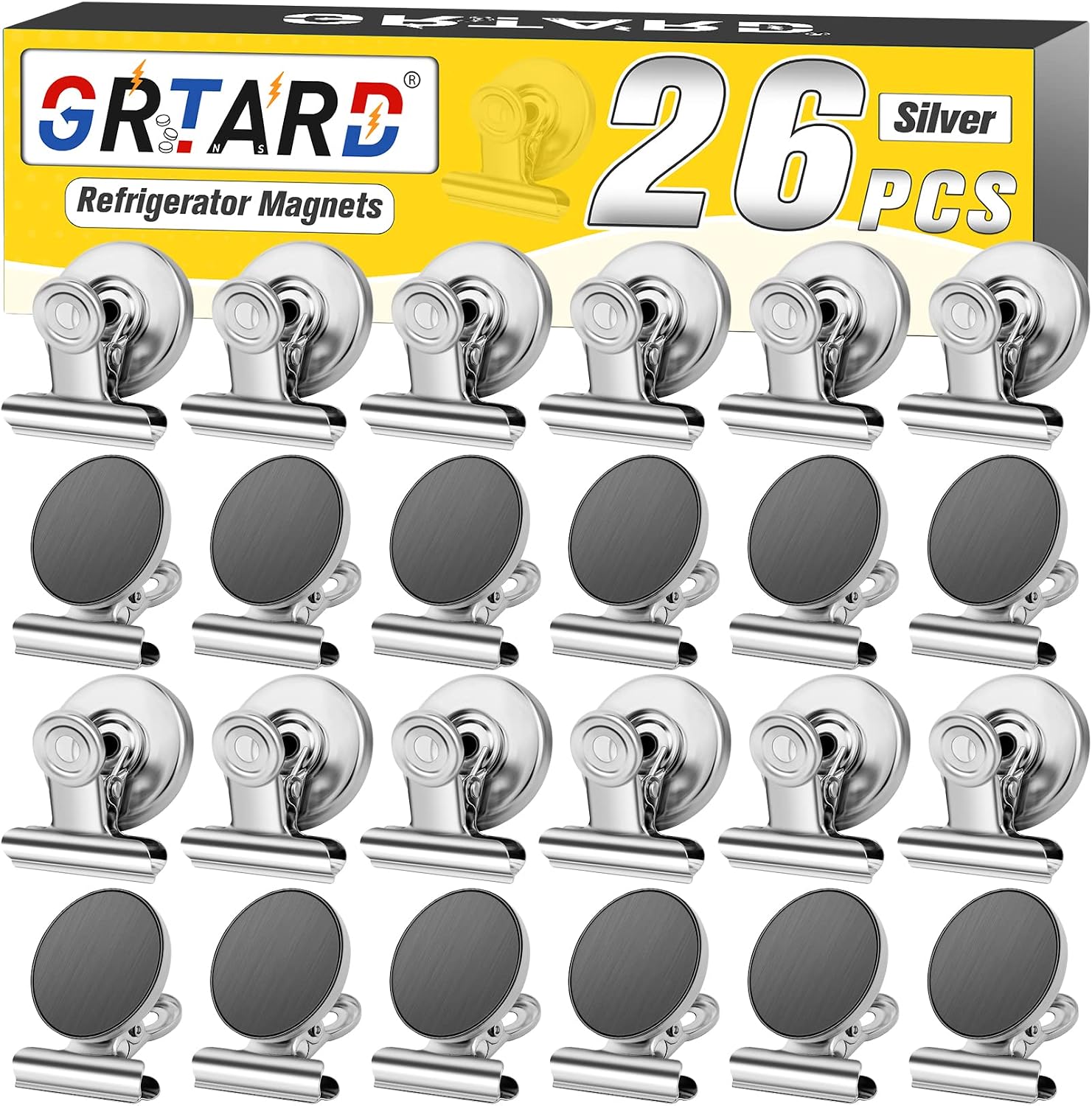 Grtard 26 Pack Magnetic Clips Refrigerator Magnetic Clips Magnetic Hooks Clips, Strong Refrigerator Magnets Clips, Whiteboard Magnetic Clips