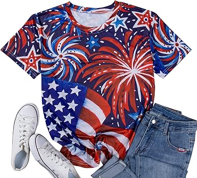 Women's American Flag T-Shirt - Patriotic Fourth Of July Firework Graphic Tee