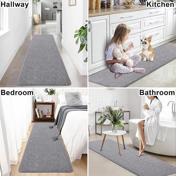 SHACOS Rug Runner 50 x 150 cm Runner Hallway Non-Slip Carpet Runner Soft Kitchen Rug Washable Hallway Runner Modern Rug Hallway Runner for Kitchen Entrance Living Room Grey