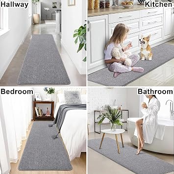 SHACOS Rug Runner 50 x 150 cm Runner Hallway Non-Slip Carpet Runner Soft Kitchen Rug Washable Hallway Runner Modern Rug Hallway Runner for Kitchen Entrance Living Room Grey