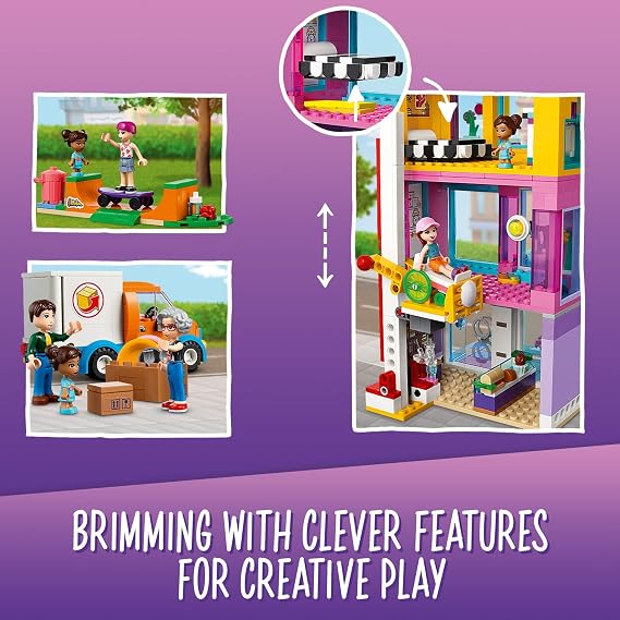 LEGO Friends Main Street Building, Heartlake City Cafe & Hair Salon 41704, Mini Dolls House with Toy Shops, Modular Building Set, Pretend Play Hair Salon Gift for 8 Plus Year Old Kids, Girls and Boys