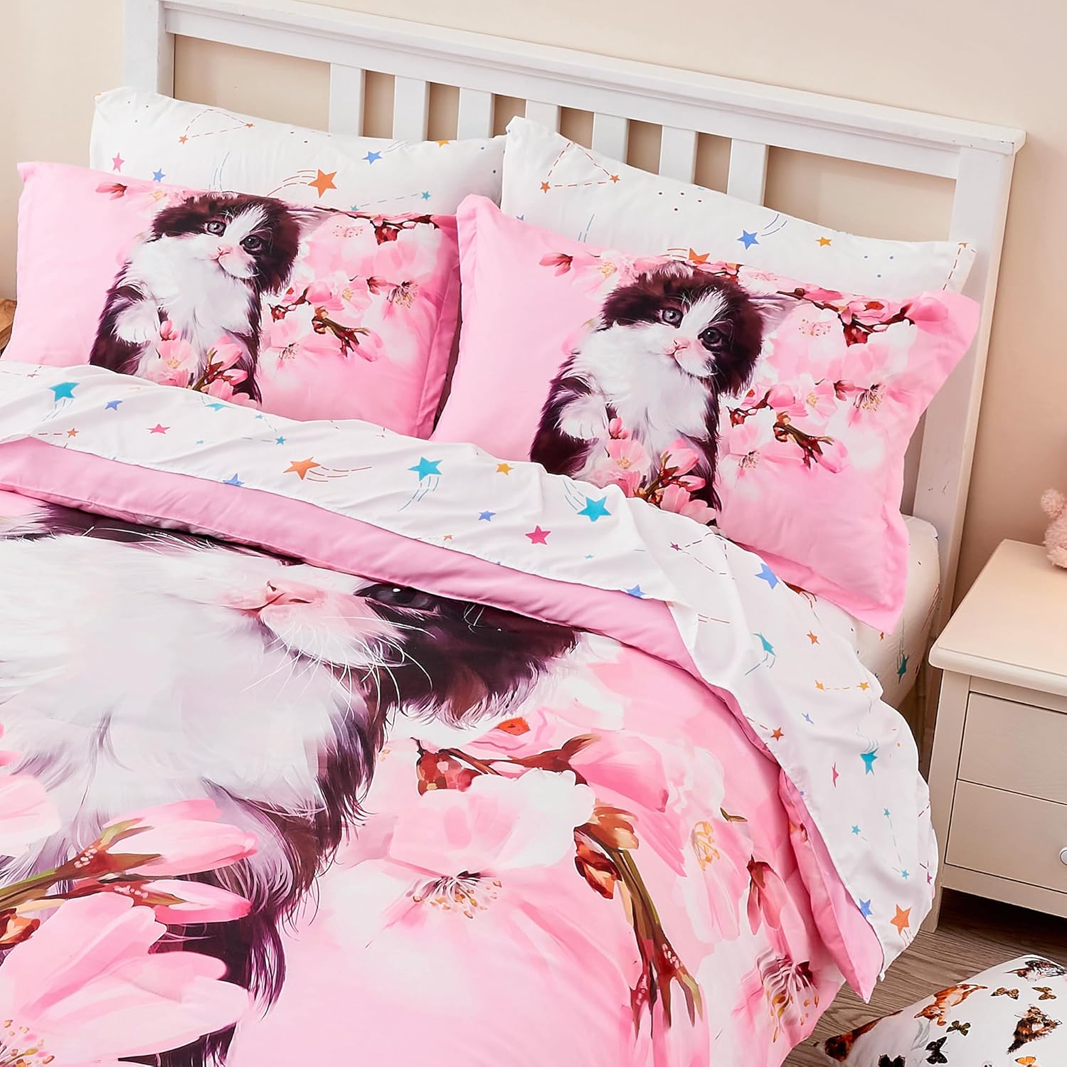 Mnribey Cat Comforter Set Twin Size,7 Piece Bed in a Bag