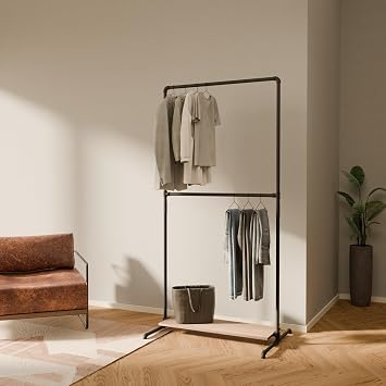 pamo Stand Appendiabiti da Terra Nero 99x194 cm, fino a 60 kg | 1x Adjustable Oak Shelf, Free Standing Closet Oragnizer, Powder Coated, Heavy Duty, Scratch-Resistant, Easy Assembly